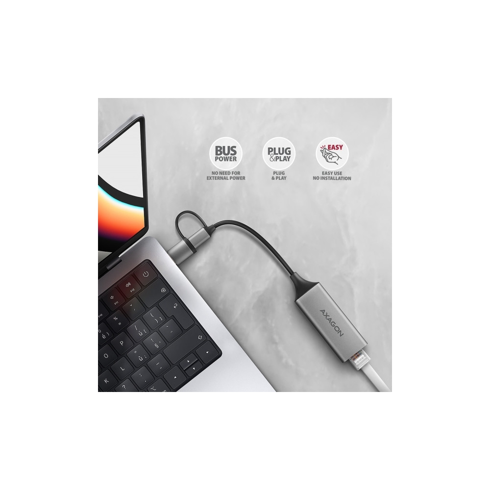 Produktbild för AXAGON ADE-TXCA - nätverksadapter - USB-C 3.2 Gen 1 / USB-A 3.2 Gen 1 - Gigabit Ethernet x 1