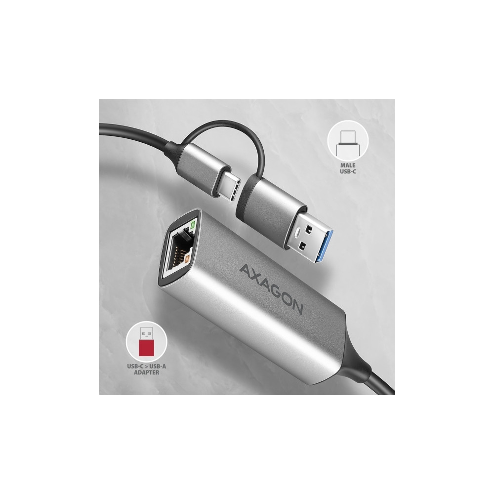 Produktbild för AXAGON ADE-TXCA - nätverksadapter - USB-C 3.2 Gen 1 / USB-A 3.2 Gen 1 - Gigabit Ethernet x 1