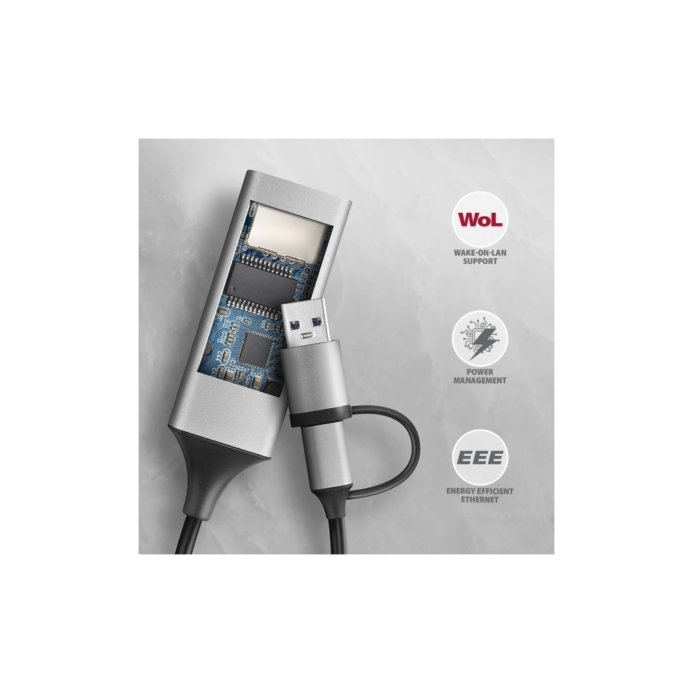 Produktbild för AXAGON ADE-TXCA - nätverksadapter - USB-C 3.2 Gen 1 / USB-A 3.2 Gen 1 - Gigabit Ethernet x 1