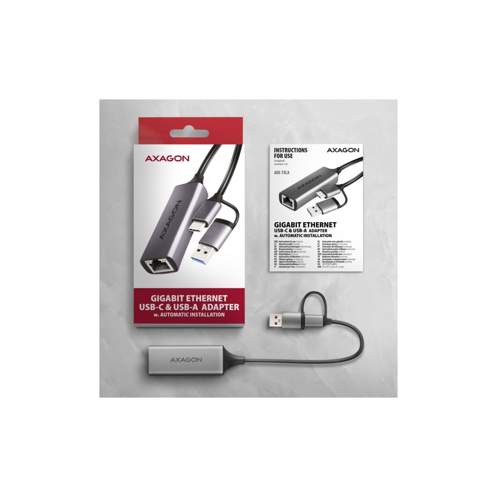 Produktbild för AXAGON ADE-TXCA - nätverksadapter - USB-C 3.2 Gen 1 / USB-A 3.2 Gen 1 - Gigabit Ethernet x 1