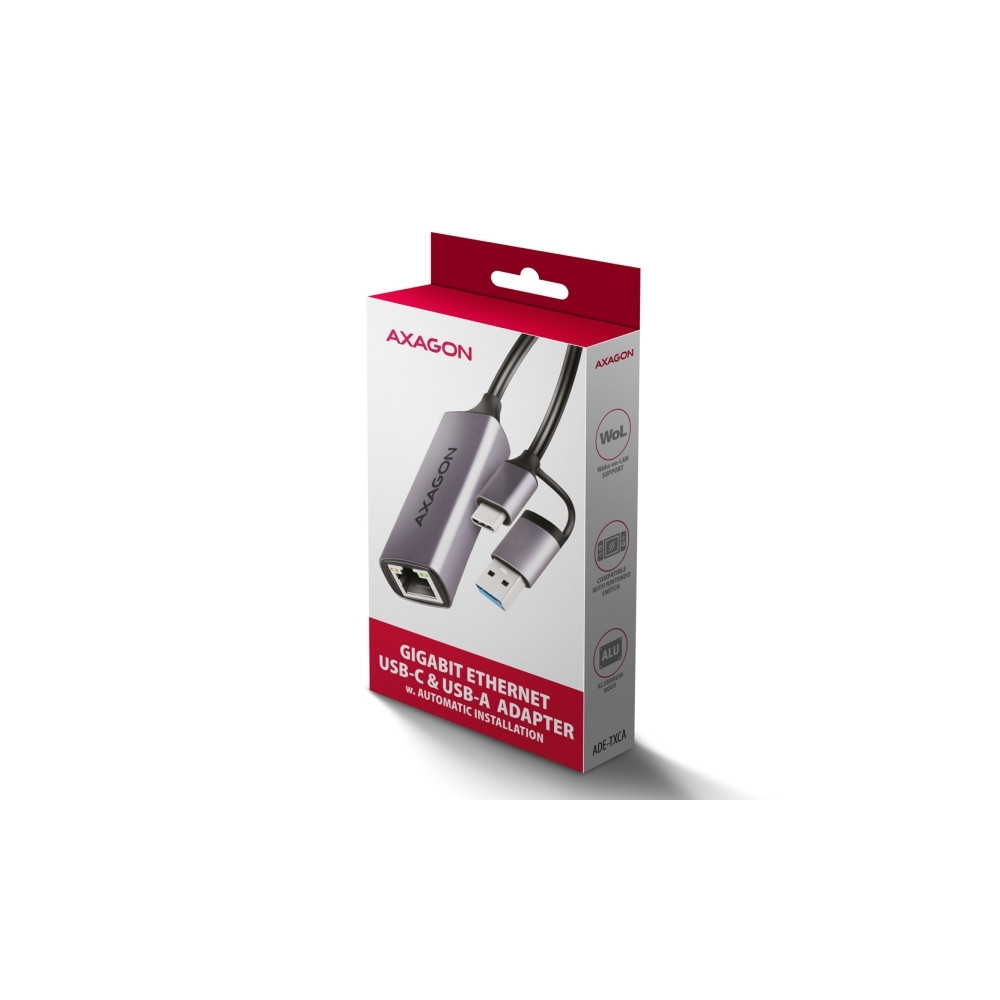 Produktbild för AXAGON ADE-TXCA - nätverksadapter - USB-C 3.2 Gen 1 / USB-A 3.2 Gen 1 - Gigabit Ethernet x 1