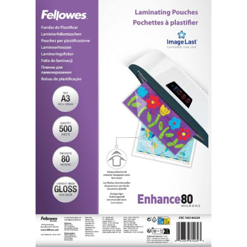 FELLOWES Laminat FELLOWES A3 80mic klar 500/fp