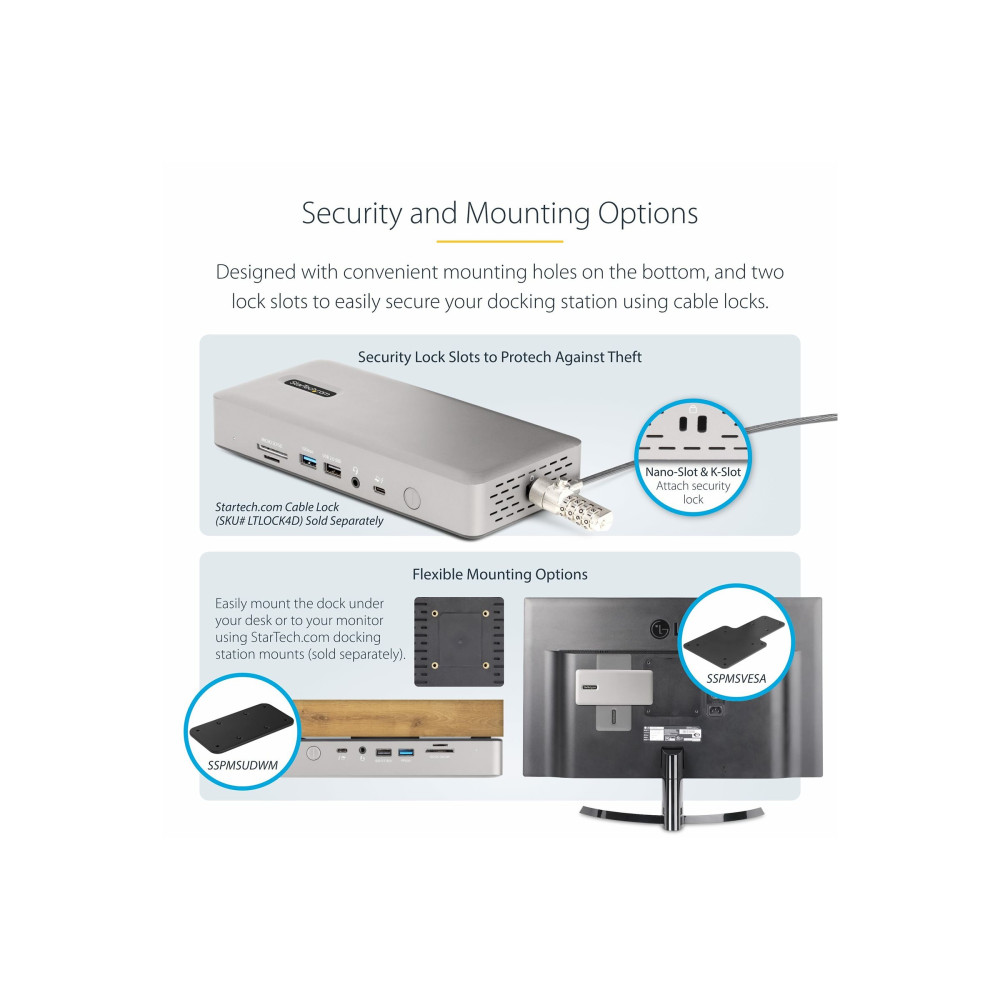 Produktbild för StarTech.com Thunderbolt 4 Multi-Display Docking Station, Quad/Triple/Dual Monitor Dock, 2x HDMI/2x DisplayPort, 7x USB Hub, 2.5 Gigabit Ethernet, 98W Power Delivery, for Windows/MacBook - TB4 Host Cable (132UE-TB4USB4DOCK) - dockningsstation - Thunderbol