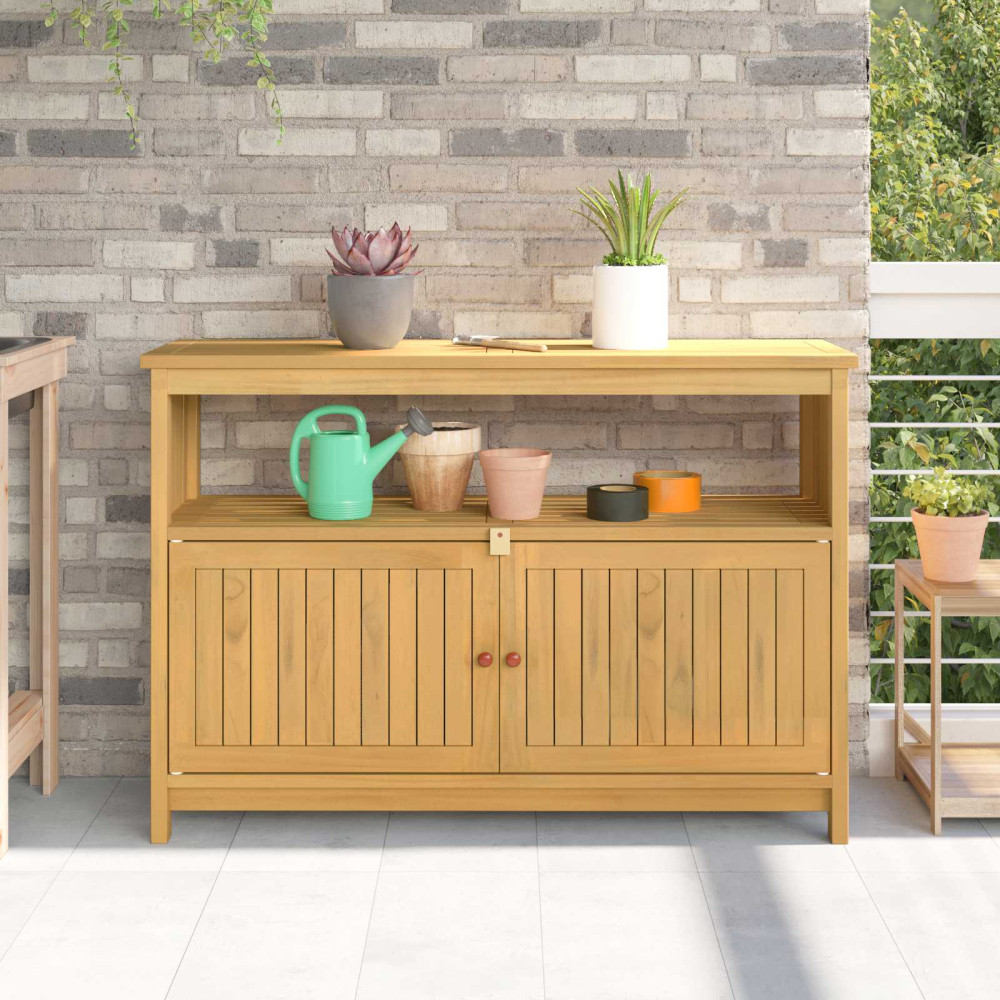 Produktbild för Trädgårdskonsolbord med lagring Ljus akacia 110 x 35 x 75 cm