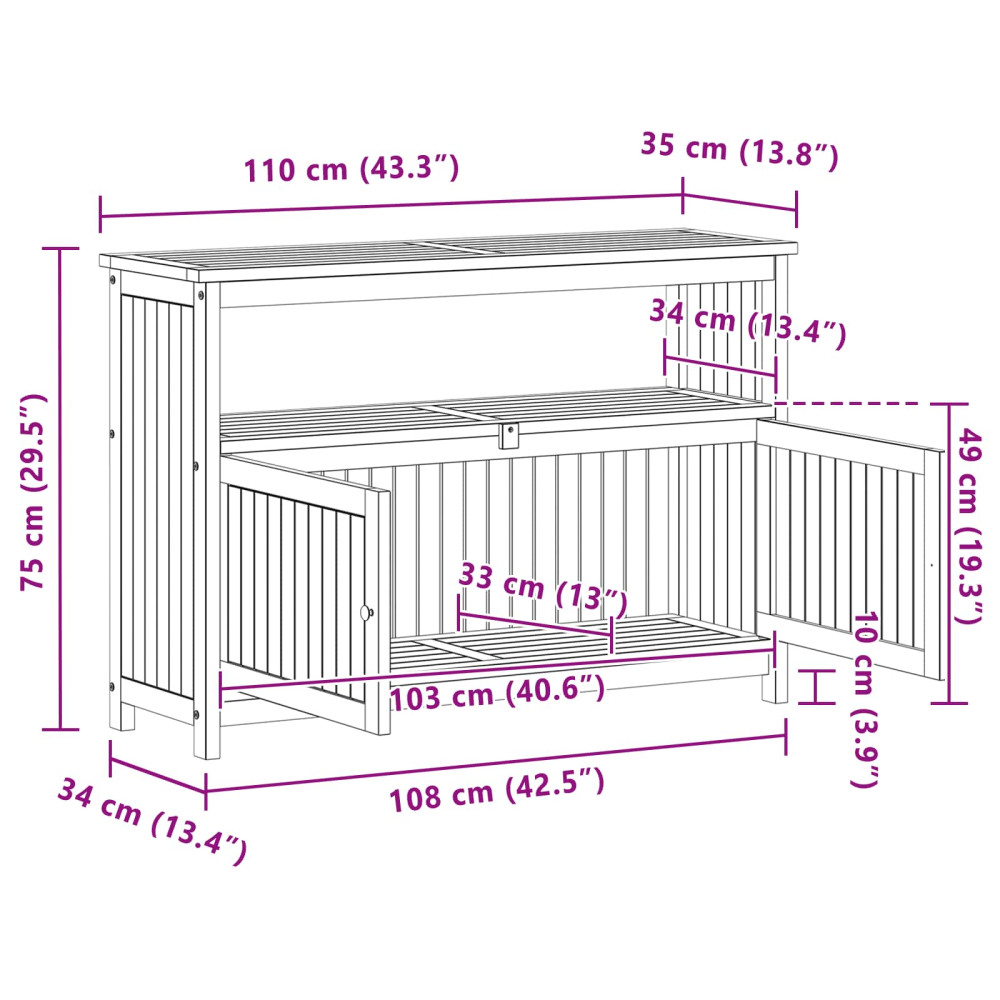Produktbild för Trädgårdskonsolbord med lagring Ljus akacia 110 x 35 x 75 cm