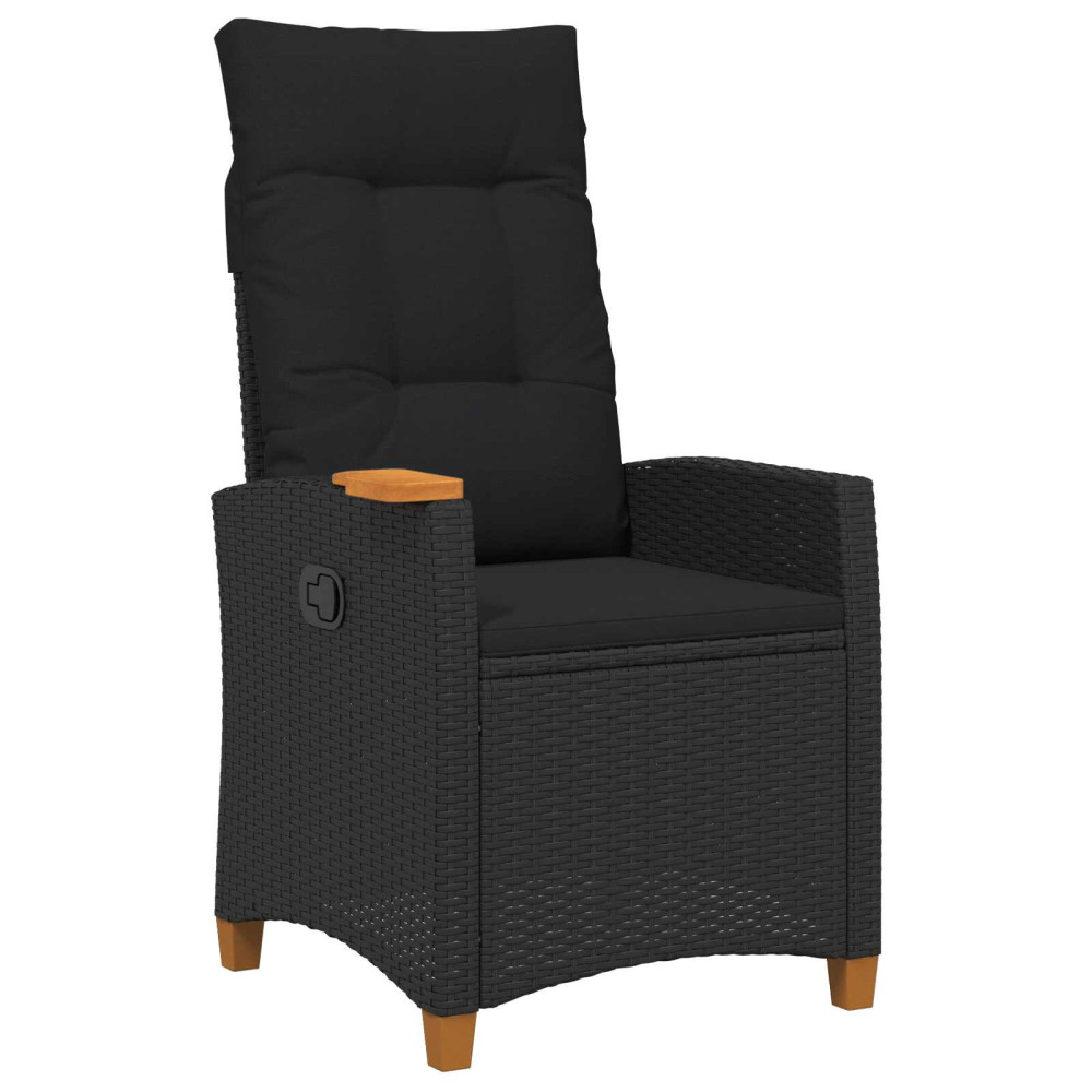Produktbild för Fällstol med tehylla Svart 62 x 64 x 112 cm konstrotting