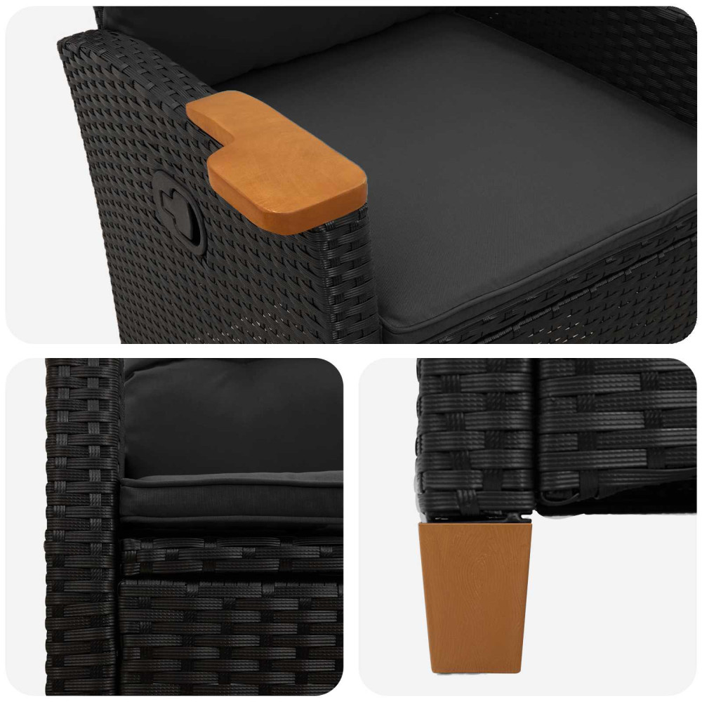 Produktbild för Fällstol med tehylla Svart 62 x 64 x 112 cm konstrotting