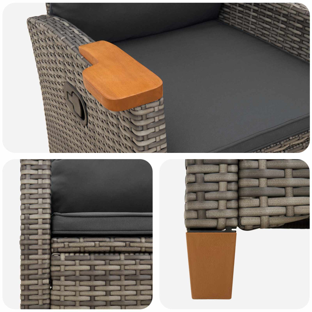 Produktbild för Fällstol med tehylla med kudde 62 x 64 x 112 cm konstrotting