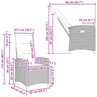 Produktbild för Fällstol med tehylla med kudde 62 x 64 x 112 cm konstrotting