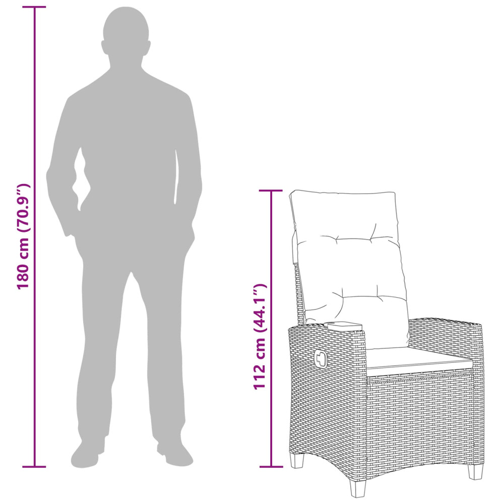 Produktbild för Fällstol med tehylla med kudde 62 x 64 x 112 cm konstrotting