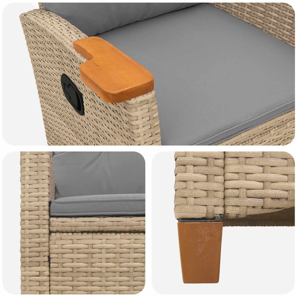 Produktbild för Fällstol med tehylla med kudde 62 x 64 x 112 cm konstrotting