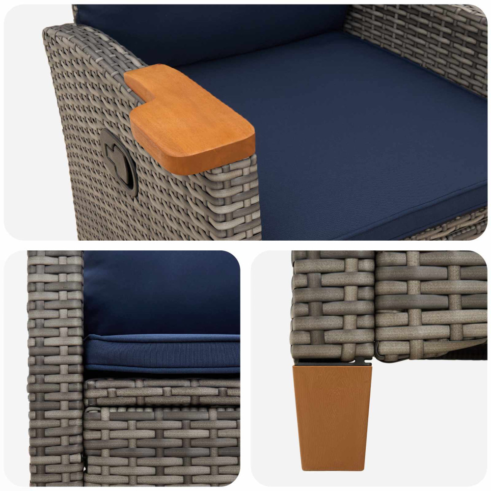 Produktbild för Fällstol med tehylla med kudde 62 x 64 x 112 cm konstrotting
