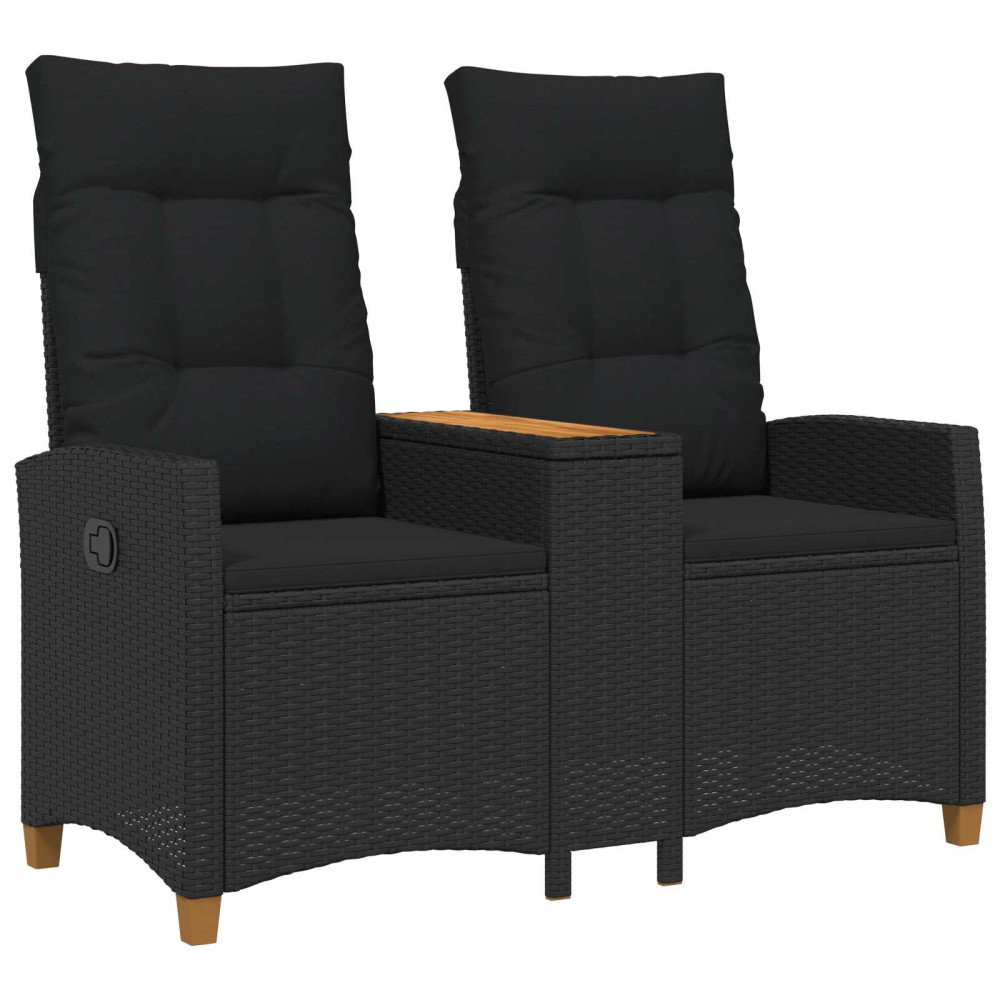 Produktbild för Reclining Bench with Table Svart 126 x 65 x 112 cm konstrotting