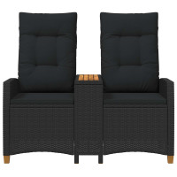 Produktbild för Reclining Bench with Table Svart 126 x 65 x 112 cm konstrotting