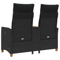Produktbild för Reclining Bench with Table Svart 126 x 65 x 112 cm konstrotting