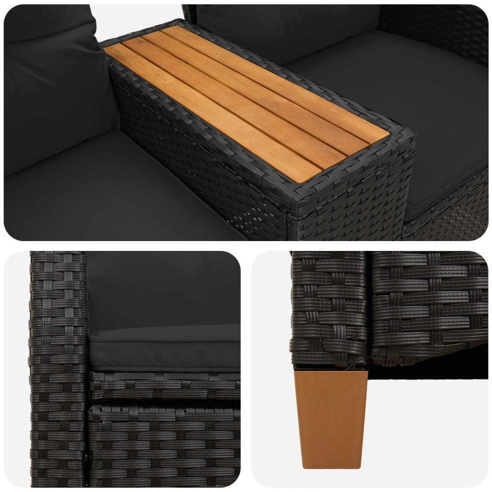 Produktbild för Reclining Bench with Table Svart 126 x 65 x 112 cm konstrotting