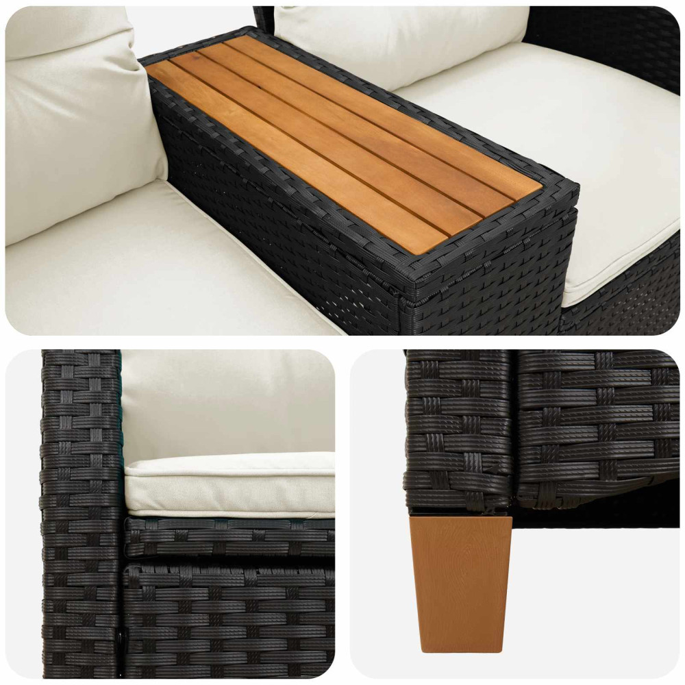 Produktbild för Reclining Bench with Table Svart och krämvit 126 x 65 x 112 cm