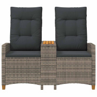 Produktbild för Reclining Bench with Table Grå och mörkgrå 126 x 65 x 112 cm