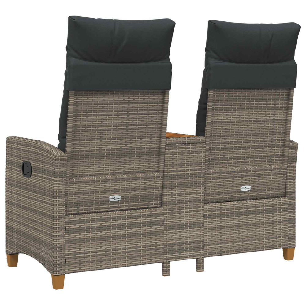 Produktbild för Reclining Bench with Table Grå och mörkgrå 126 x 65 x 112 cm