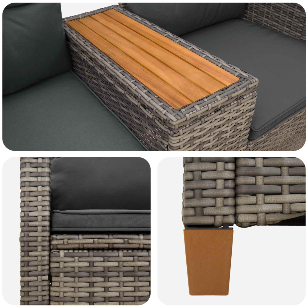 Produktbild för Reclining Bench with Table Grå och mörkgrå 126 x 65 x 112 cm
