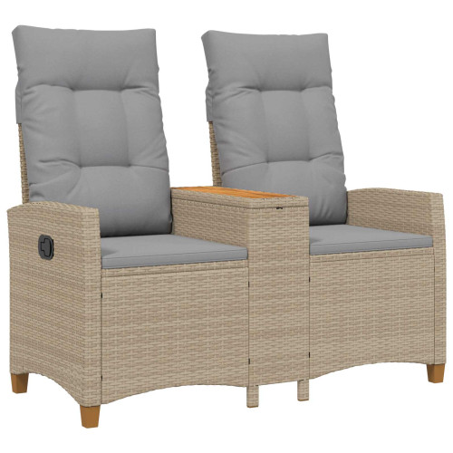 vidaXL Reclining Bench with Table Beige och Ljusgrå 126 x 65 x 112 cm