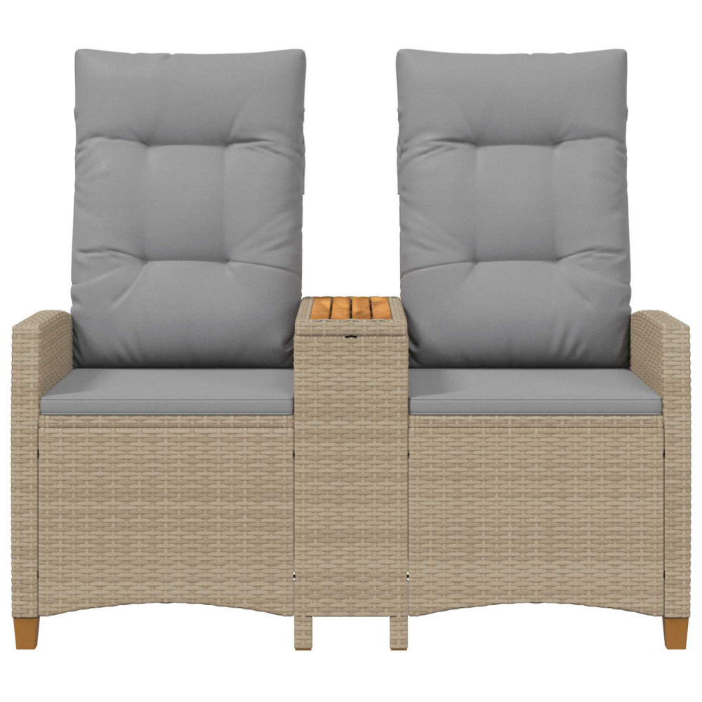 Produktbild för Reclining Bench with Table Beige och Ljusgrå 126 x 65 x 112 cm
