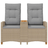 Produktbild för Reclining Bench with Table Beige och Ljusgrå 126 x 65 x 112 cm