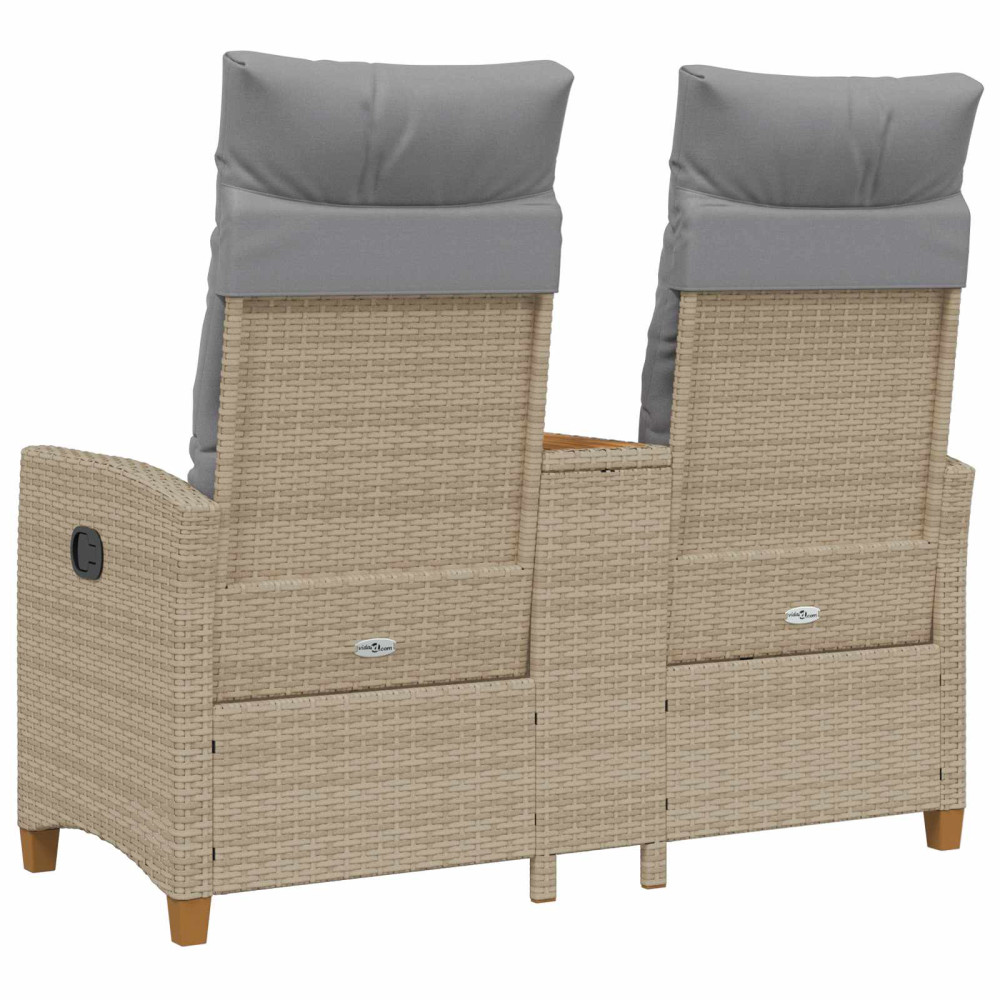 Produktbild för Reclining Bench with Table Beige och Ljusgrå 126 x 65 x 112 cm