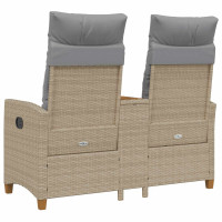 Produktbild för Reclining Bench with Table Beige och Ljusgrå 126 x 65 x 112 cm