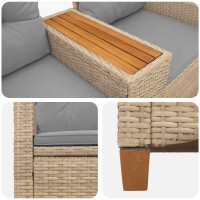Produktbild för Reclining Bench with Table Beige och Ljusgrå 126 x 65 x 112 cm