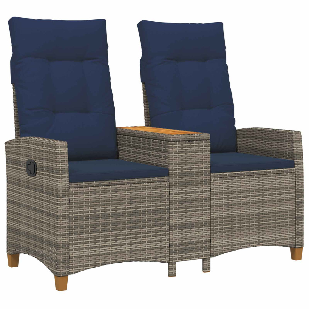 Produktbild för Reclining Bench with Table Grå och Marinblå 126 x 65 x 112 cm