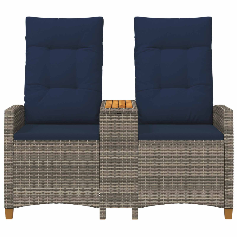 Produktbild för Reclining Bench with Table Grå och Marinblå 126 x 65 x 112 cm