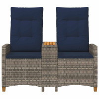 Produktbild för Reclining Bench with Table Grå och Marinblå 126 x 65 x 112 cm