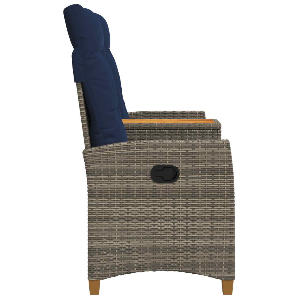 Produktbild för Reclining Bench with Table Grå och Marinblå 126 x 65 x 112 cm