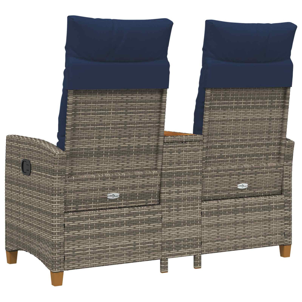 Produktbild för Reclining Bench with Table Grå och Marinblå 126 x 65 x 112 cm