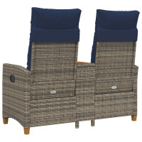 Produktbild för Reclining Bench with Table Grå och Marinblå 126 x 65 x 112 cm