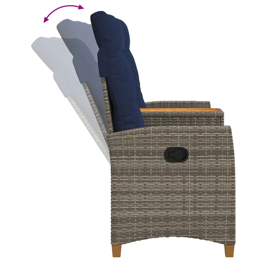Produktbild för Reclining Bench with Table Grå och Marinblå 126 x 65 x 112 cm