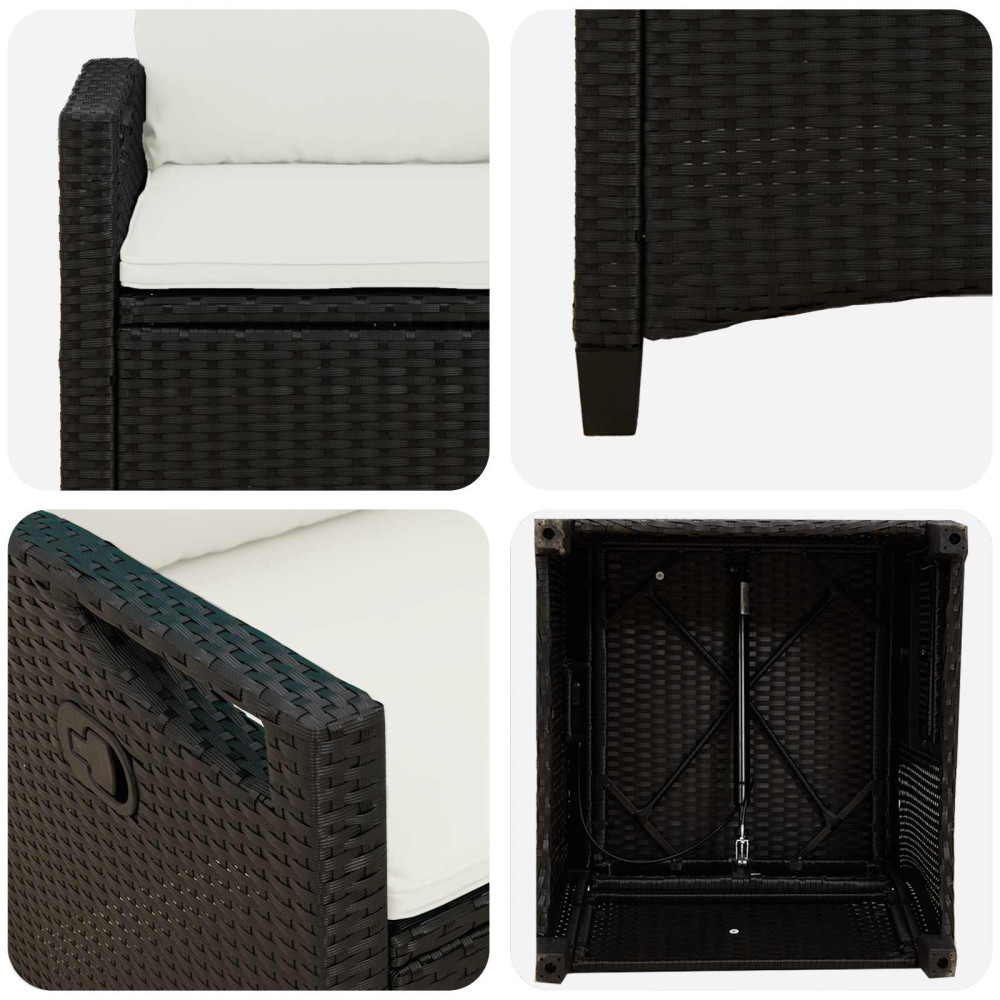 Produktbild för Trädgård Stol 2 pcs Svart och kräm 56 x 60 x 112 cm