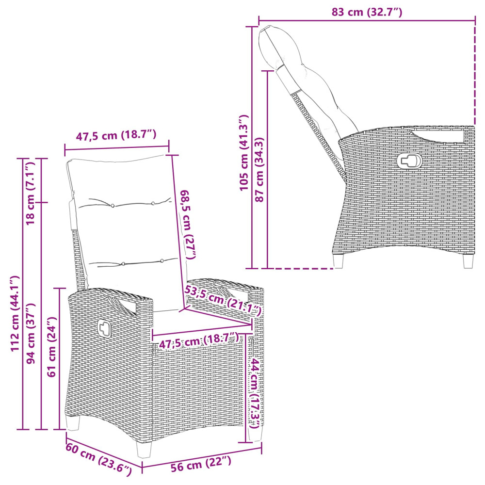 Produktbild för Trädgård Stol 2 pcs Grå och mörkgrå 56 x 60 x 112 cm