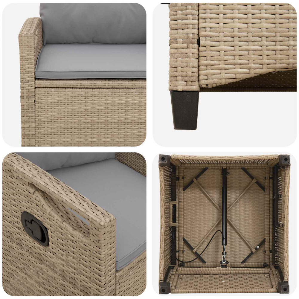 Produktbild för Trädgård Stol 2 pcs Beige och Ljusgrå 56 x 60 x 112 cm