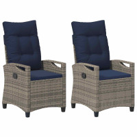 Produktbild för Trädgård Stol 2 pcs grått och marinblått 56 x 60 x 112 cm