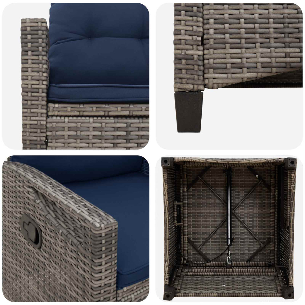Produktbild för Trädgård Stol 2 pcs grått och marinblått 56 x 60 x 112 cm