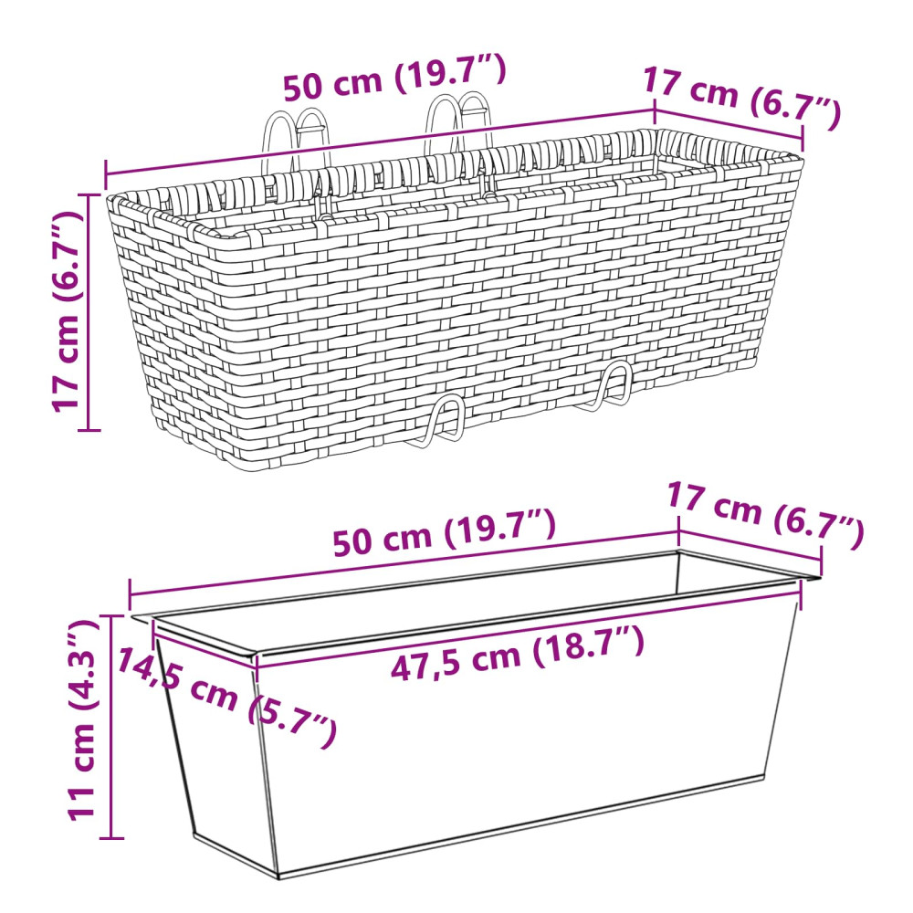 Produktbild för Räcke 2 pcs Svart 50 x 17 x 17 cm Metall