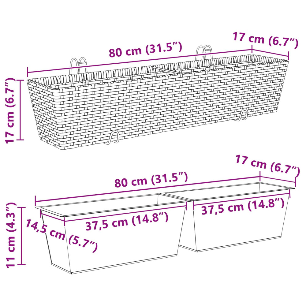 Produktbild för Räcke 2 pcs 80 x 17 x 17 cm Metall