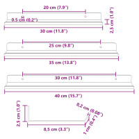 Produktbild för Flytande hylla Väggmonterad 3 pcs Vit 40 x 9 x 2,5 cm Stål