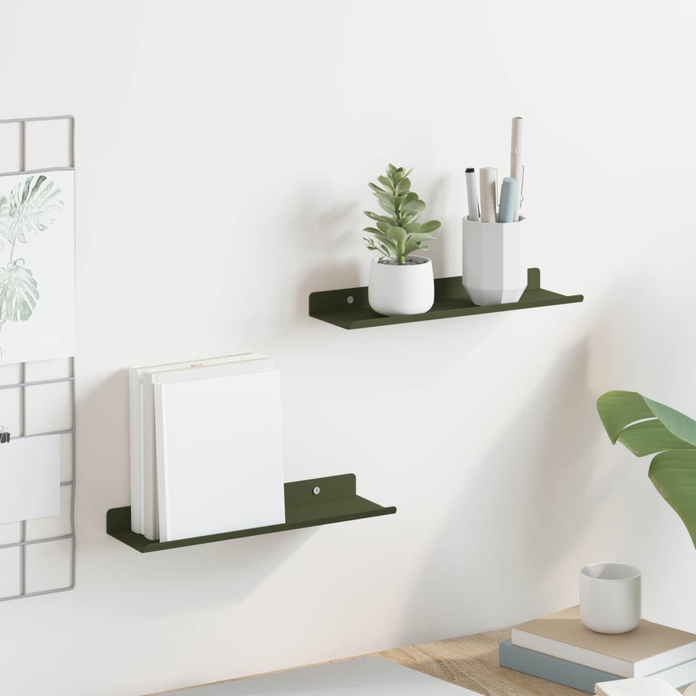 Produktbild för Flytande hylla Väggmonterad 2 pcs Olivgrön 30 x 9 x 2,5 cm Stål