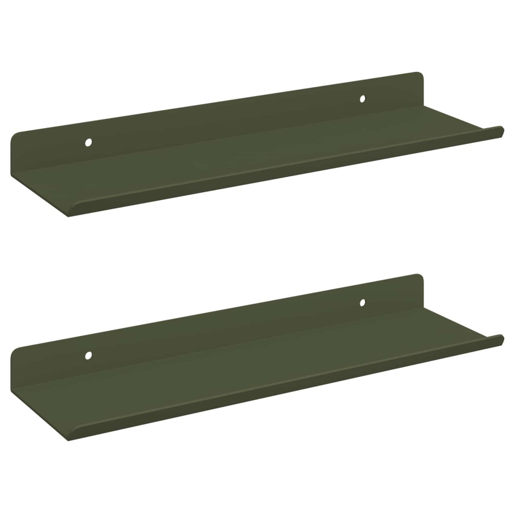Produktbild för Flytande hylla Väggmonterad 2 pcs Olivgrön 30 x 9 x 2,5 cm Stål