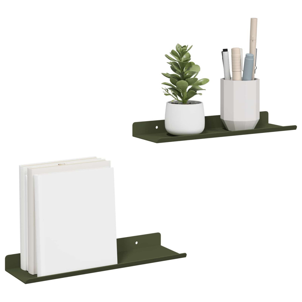 Produktbild för Flytande hylla Väggmonterad 2 pcs Olivgrön 30 x 9 x 2,5 cm Stål