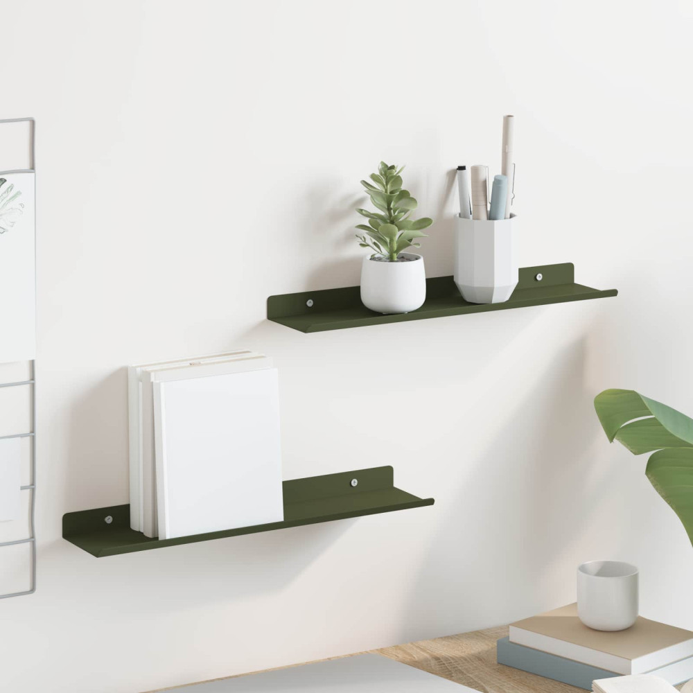 Produktbild för Flytande hylla 2 pcs Olivgrön 40 x 8,5 x 2,5 cm Stål