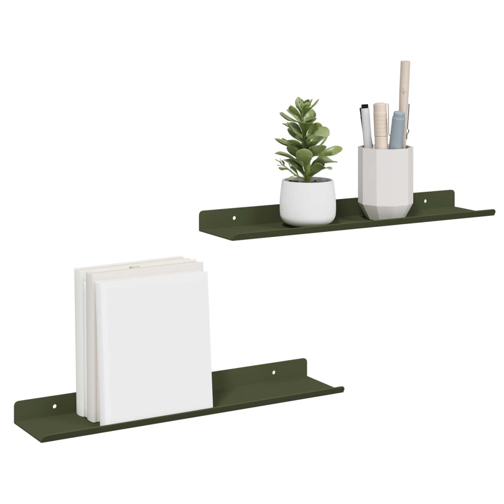 Produktbild för Flytande hylla 2 pcs Olivgrön 40 x 8,5 x 2,5 cm Stål